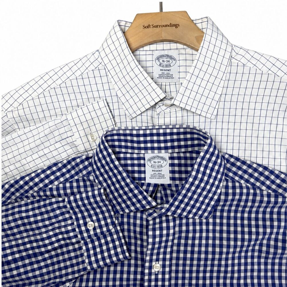 Brooks Brothers Regent Shirt Lot of Two Mens 16-34 Plaid Long Sleeve Designer